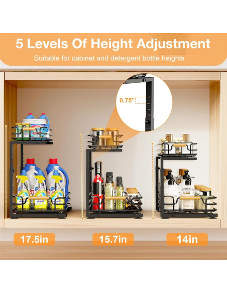 Organizador Bajo Fregadero JYPS 2 Niveles Ajustable Negro