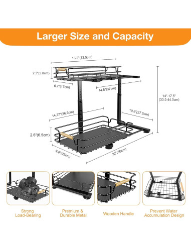 Organizador Bajo Fregadero JYPS 2 Niveles Ajustable Negro