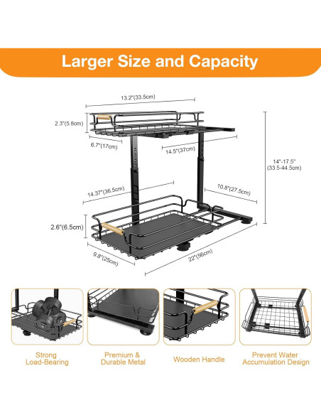 Organizador Bajo Fregadero JYPS 2 Niveles Ajustable Negro