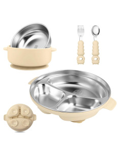 Set de Plato y Cuenco Antideslizante Wesketch Crema 2 Piezas