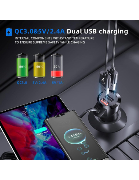 Adaptador de Coche Bluetooth 3 en 1 Magift A20 Pro - Transmisor FM 5.3 con Carga Rápida QC3.0