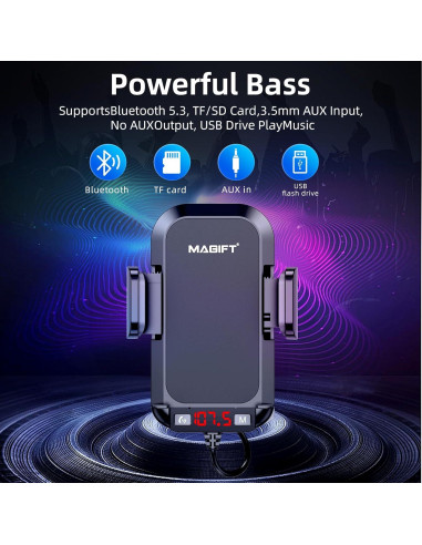 Adaptador de Coche Bluetooth 3 en 1 Magift A20 Pro - Transmisor FM 5.3 con Carga Rápida QC3.0