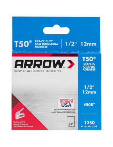 Grapas Arrow 508 T50 1/2" 1250 Unidades para Tapicería