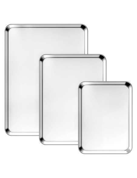 Juego de bandejas para hornear Ohtomber 3 piezas acero inoxidable