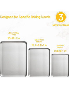 Juego de bandejas para hornear Ohtomber 3 piezas acero inoxidable 2