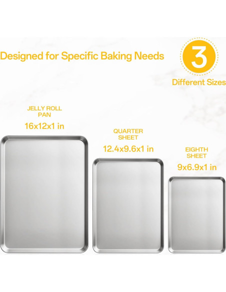 Juego de bandejas para hornear Ohtomber 3 piezas acero inoxidable