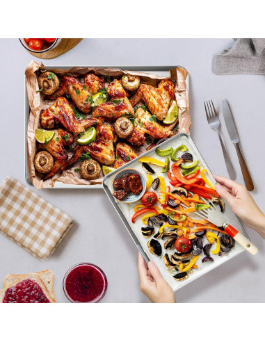 Juego de bandejas para hornear Ohtomber 3 piezas acero inoxidable