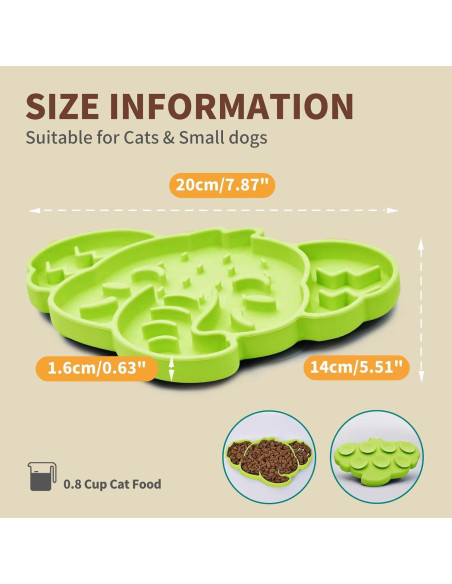 Tazón de Alimentación Lenta Silicona Gatos Verde 0.8 Taza