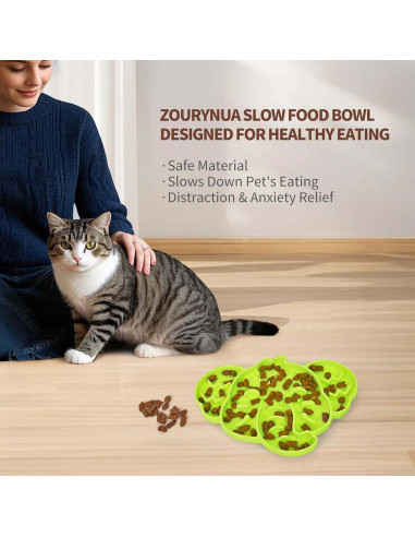 Tazón de Alimentación Lenta Silicona Gatos Verde 0.8 Taza