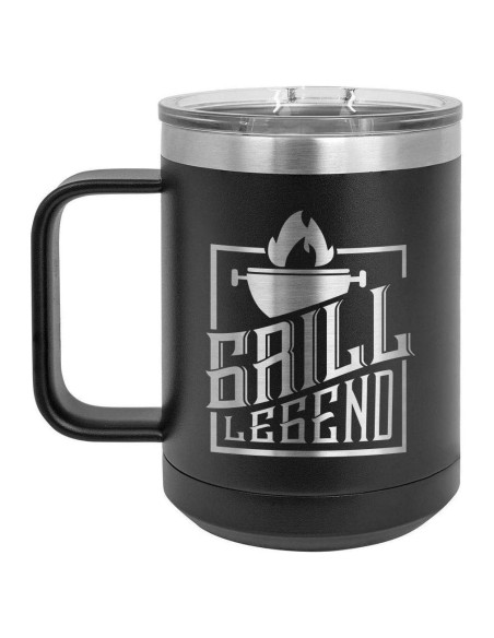 Taza de Café Aislada BBQ Fans 15 oz Negra con Tapa Deslizante