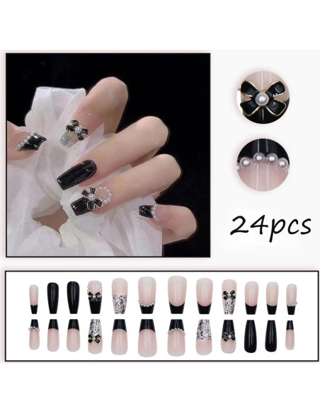 24 Uñas Postizas Francesas YKZFUI Reutilizables Acrílico