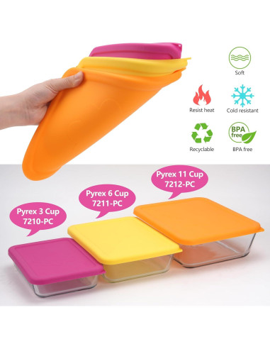 Tapa de Silicona Rectangular LUVCOSY para Tazones Pyrex - 3 Paquete