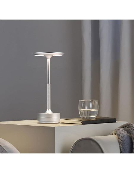 Lámpara de Mesa Inalámbrica LED Recargable 5000mAh Plata