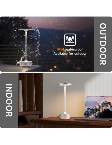 Lámpara de Mesa Inalámbrica LED Recargable 5000mAh Plata