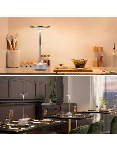 Lámpara de Mesa Inalámbrica LED Recargable 5000mAh Plata