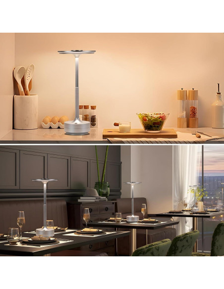 Lámpara de Mesa Inalámbrica LED Recargable 5000mAh Plata