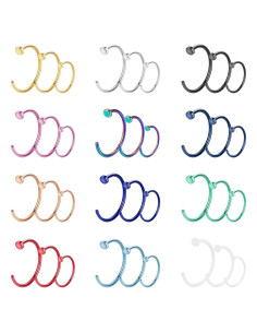 Set de Aros de Nariz Acero Inoxidable 18G 36 Piezas Multicolor
