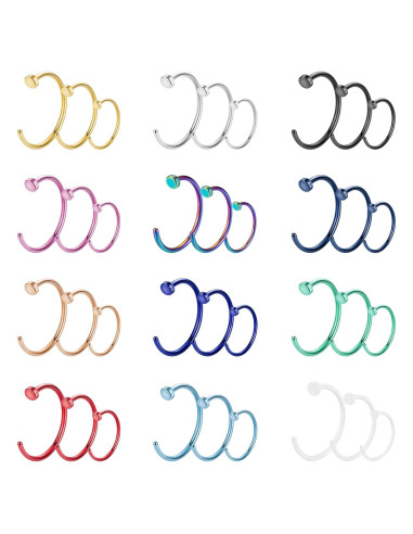 Set de Aros de Nariz Acero Inoxidable 18G 36 Piezas Multicolor