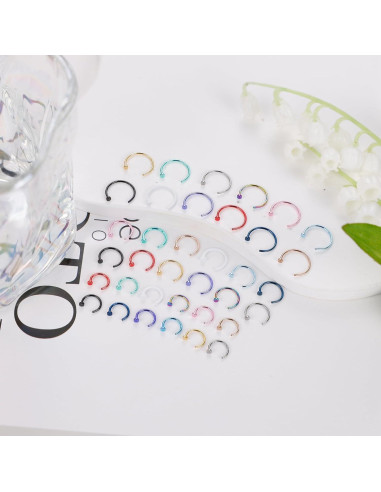 Set de Aros de Nariz Acero Inoxidable 18G 36 Piezas Multicolor