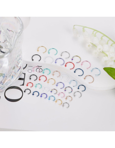 Set de Aros de Nariz Acero Inoxidable 18G 36 Piezas Multicolor