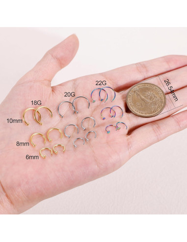 Set de Aros de Nariz Acero Inoxidable 18G 36 Piezas Multicolor