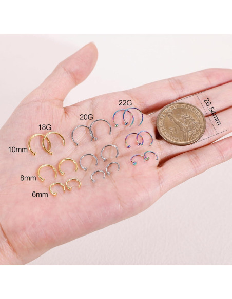 Set de Aros de Nariz Acero Inoxidable 18G 36 Piezas Multicolor