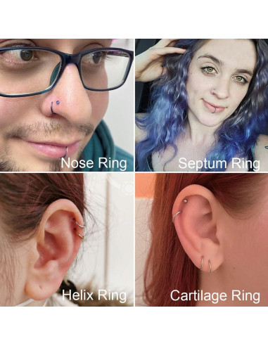 Set de Aros de Nariz Acero Inoxidable 18G 36 Piezas Multicolor