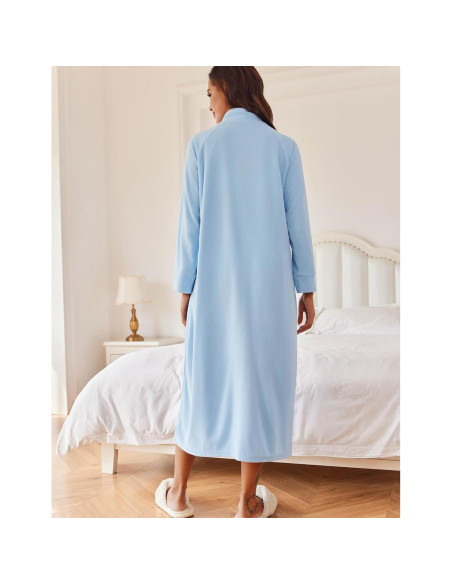 Bata de Casa Ekouaer Mujer Cremallera Larga Suave con Bolsillos