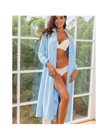 Bata de Casa Ekouaer Mujer Cremallera Larga Suave con Bolsillos