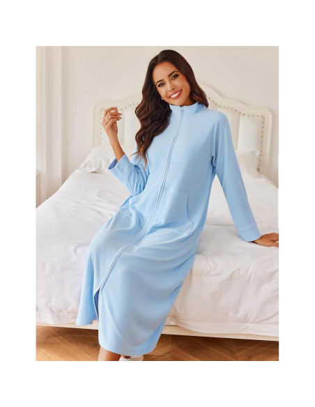 Bata de Casa Ekouaer Mujer Cremallera Larga Suave con Bolsillos