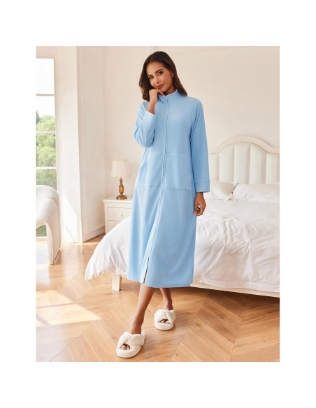 Bata de Casa Ekouaer Mujer Cremallera Larga Suave con Bolsillos