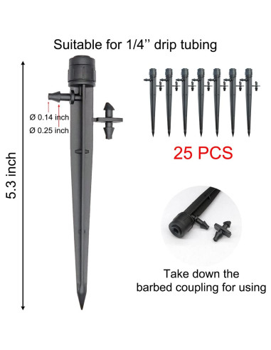 25 Emisores de Riego por Goteo Topiverse, Flujo Ajustable 0-75.7 LPH