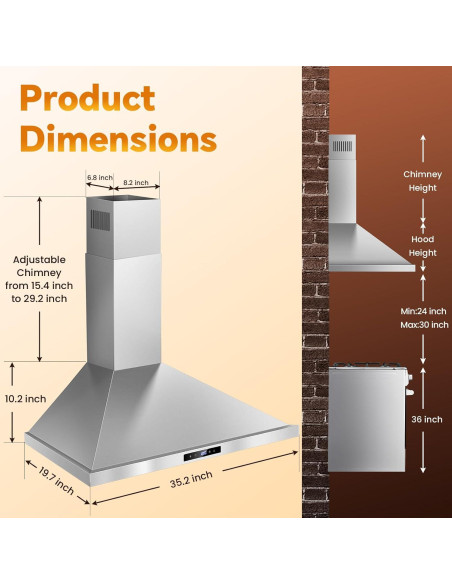 Campana Extractora Tieasy 36" Acero Inoxidable 700 CFM