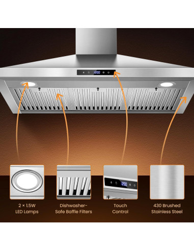 Campana Extractora Tieasy 36" Acero Inoxidable 700 CFM