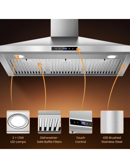 Campana Extractora Tieasy 36" Acero Inoxidable 700 CFM