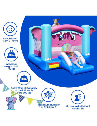 Casa Inflable de Rebote HONEY JOY Elefante 3-en-1 para Niños