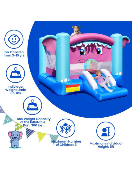 Casa Inflable de Rebote HONEY JOY Elefante 3-en-1 para Niños