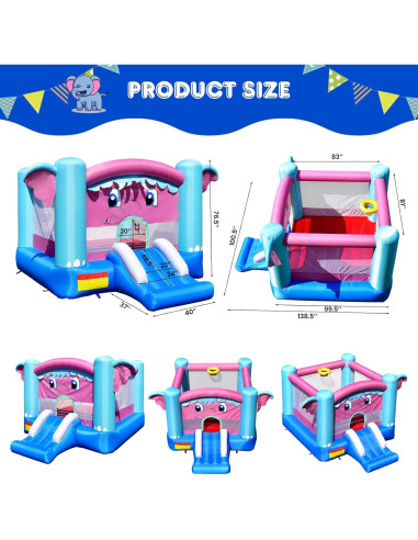 Casa Inflable de Rebote HONEY JOY Elefante 3-en-1 para Niños