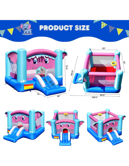 Casa Inflable de Rebote HONEY JOY Elefante 3-en-1 para Niños