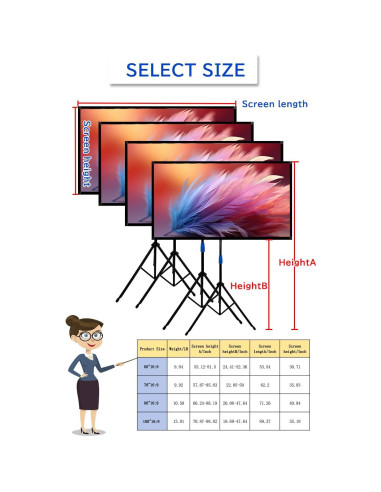 Pantalla de proyector 80" 4K HD Ribowri con soporte y trípode