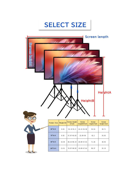 Pantalla de proyector 80" 4K HD Ribowri con soporte y trípode
