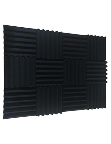 Paquete de 12 Paneles Acústicos de Espuma Negra 5.08x30.48 cm