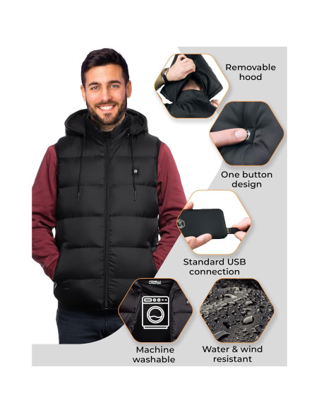 Chaleco Térmico Ligero Foxelli para Hombre - 4 Zonas Calefacción
