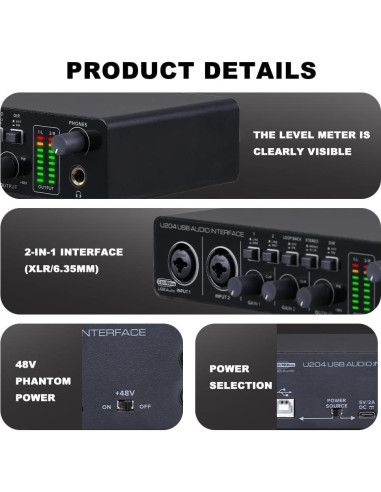 Interfaz de Audio USB BOMGE U204 2x2 para PC y Mac 32Bit/192kHz