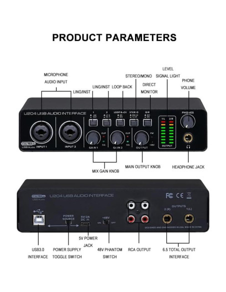 Interfaz de Audio USB BOMGE U204 2x2 para PC y Mac 32Bit/192kHz