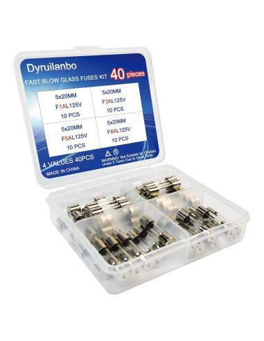 Kit de Fusibles de Vidrio 5x20mm Dyruilanbo 40 Piezas 125V