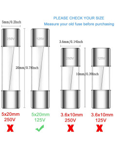Kit de Fusibles de Vidrio 5x20mm Dyruilanbo 40 Piezas 125V 2
