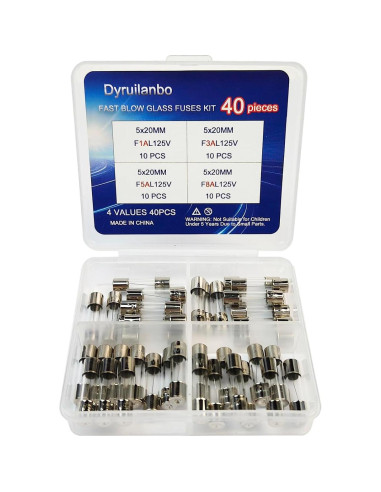 Kit de Fusibles de Vidrio 5x20mm Dyruilanbo 40 Piezas 125V