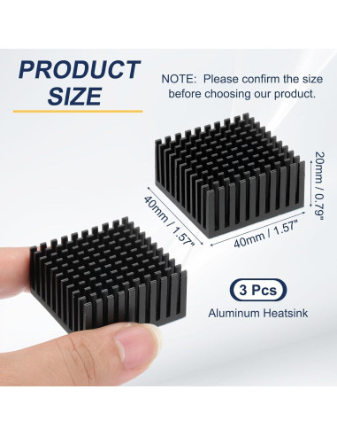 Disipador de Aluminio PATIKIL 40x40x20mm 3 Pcs Negro