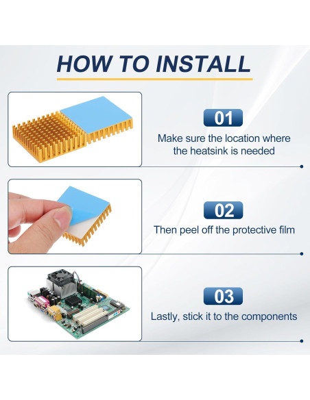 Disipador de Aluminio PATIKIL 40x40x20mm 3 Pcs Negro